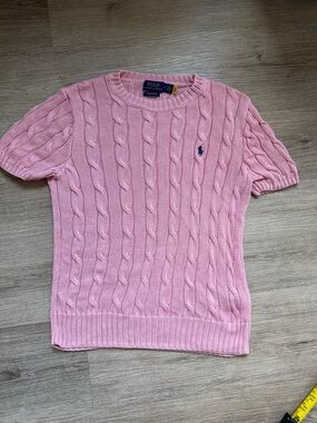 Ralph Lauren Pink Cable-Knit Crewneck Sweater.